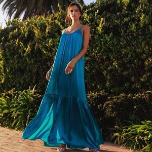 Catherine Gee Symi Silk Sleeveless Maxi Dress - Teal